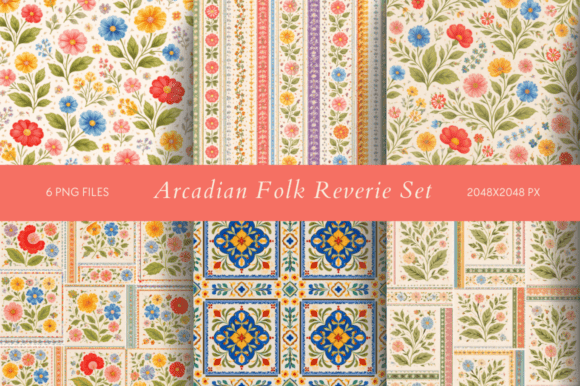 Arcadian Folk Reverie Set: Nostalgic Folk Artistry for Modern Design