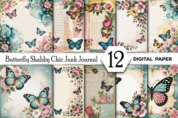 Butterfly Shabby Chic Junk Journal Pages: A Digital Paper Pack for Dreamy Crafts