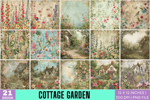 Cottage Garden Digital Paper Bundle: Watercolor Backgrounds
