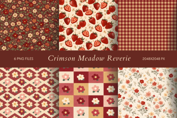 Crimson Meadow Reverie: A Vintage Countryside Design Suite