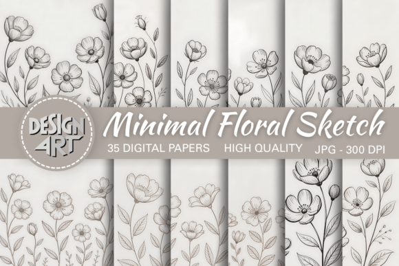Elevate Your Projects with Minimal Floral Sketch Backdrops