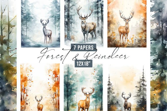 Enchanting Watercolor Forest Reindeer Backgrounds for Creative Projects