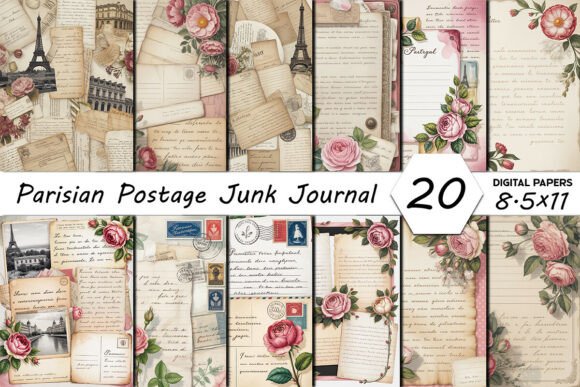 Parisian Postage Junk Journal Pages: Vintage Romance