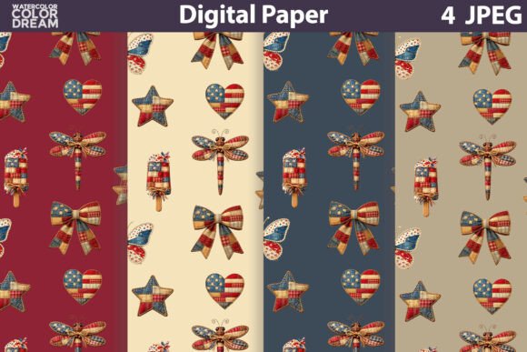 Patriotic Patchwork Digital Paper Set: Cozy Americana for Your Projects