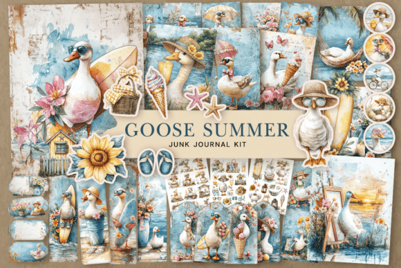 Summer Goose Junk Journal Kit: Whimsical Craft Assets