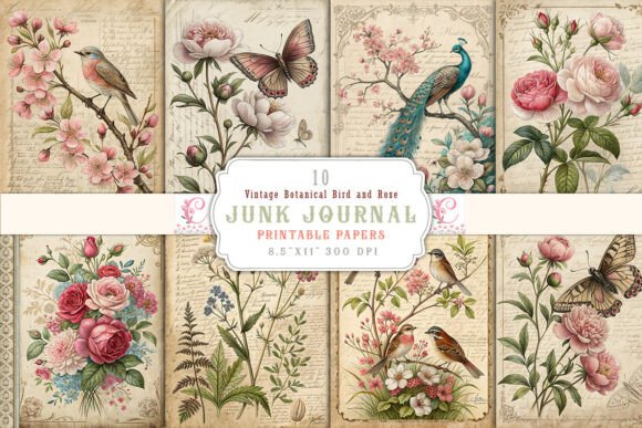 Timeless Elegance: A Guide to Vintage Botanical Bird and Rose Junk Journal Pages
