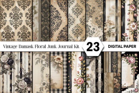 Timeless Elegance: The Vintage Damask Floral Junk Journal Kit