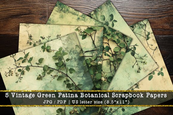 Vintage Green Patina Botanical Scrapbook