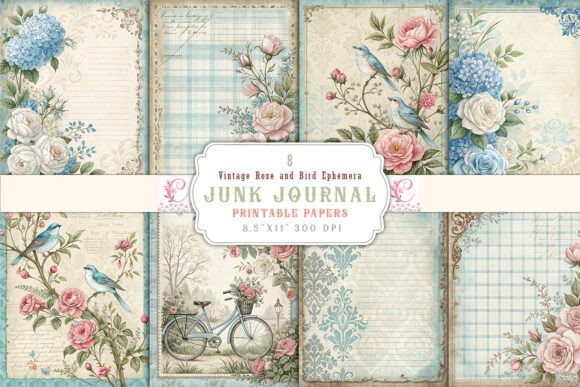 Vintage Rose and Bird Ephemera Junk Journal: Crafting Timeless Beauty