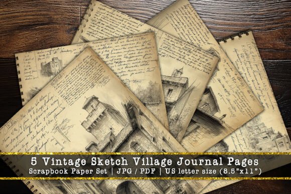 Vintage Sketch Village Scrapbook Paper: A Designer's Field Notes